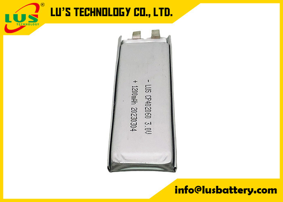 une batterie limno2 flexible mince CP402060 de 3,0 volts de 1200 mAh pour les batteries 3V non rechargeables au lithium CMOS
