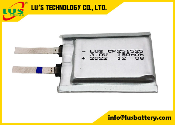 LiMnO2 cellule ultra-mince 251525 de bioxyde de manganèse de lithium de la batterie 180mah des cellules 3V CP251525