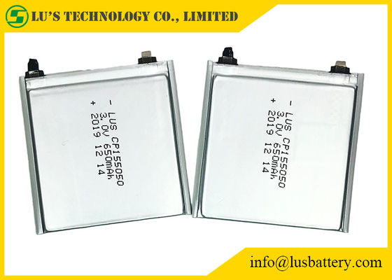 HRL enduisant la batterie limno2 Cp155050 flexible jetable de la batterie au lithium 650mah CP155050 3.0v