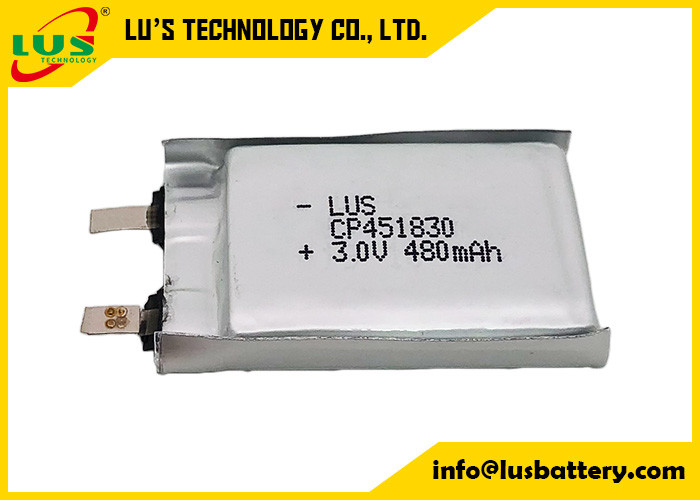 Batterie ultra épaisse de 480 mAh pour masseur Batterie au lithium primaire 3V Batterie souple de 480 mAh CP451830 pour système d'appel électronique