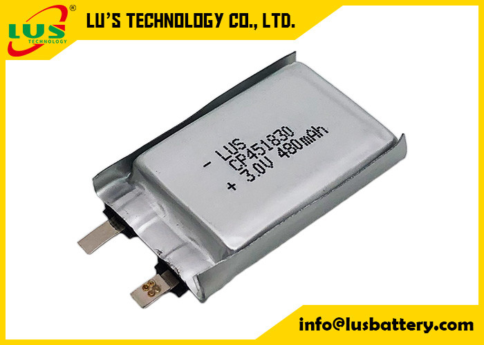 Batterie ultra épaisse de 480 mAh pour masseur Batterie au lithium primaire 3V Batterie souple de 480 mAh CP451830 pour système d'appel électronique
