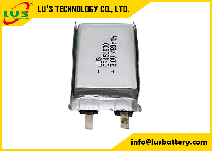 Batterie ultra épaisse de 480 mAh pour masseur Batterie au lithium primaire 3V Batterie souple de 480 mAh CP451830 pour système d'appel électronique