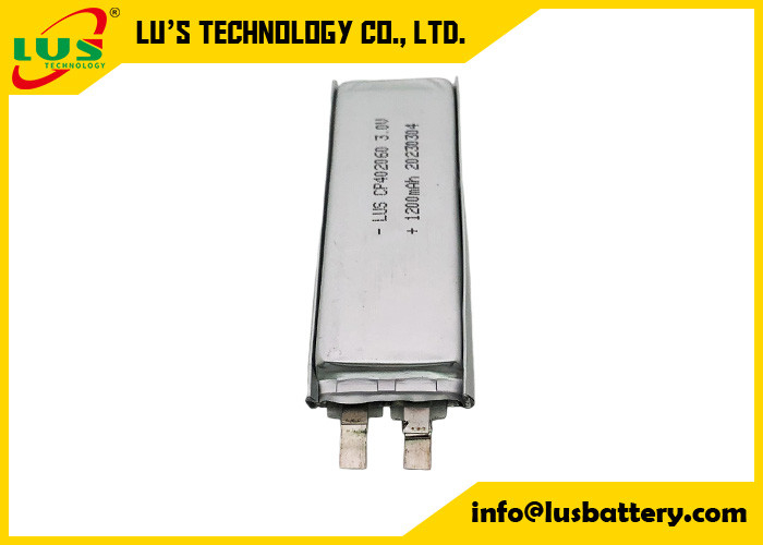 une batterie limno2 flexible mince CP402060 de 3,0 volts de 1200 mAh pour les batteries 3V non rechargeables au lithium CMOS