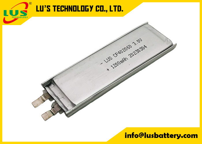 une batterie limno2 flexible mince CP402060 de 3,0 volts de 1200 mAh pour les batteries 3V non rechargeables au lithium CMOS