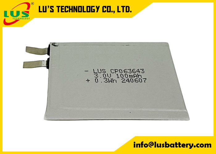 CP063643 3,0 volts 100 mAh Petite batterie au lithium 3V CP063643 Batterie ultrafin pour IOT/RFID