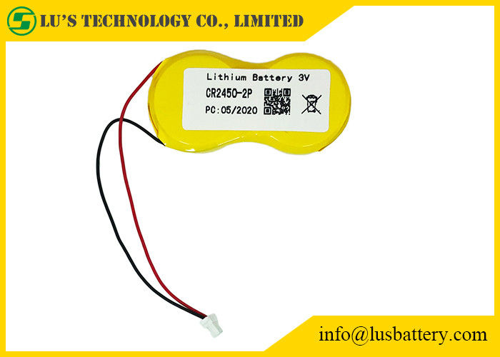 Cellule de pièce de monnaie de lithium de bouton de CR2450-2P 1200mah 3.0v avec le connecteur des fils JST