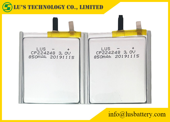 batterie mince de cellules de 3.0v 850mah LimnO2 CP224248 pour des étiquettes de Bluetooth