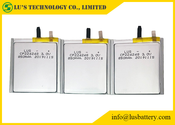 batterie mince de cellules de 3.0v 850mah LimnO2 CP224248 pour des étiquettes de Bluetooth