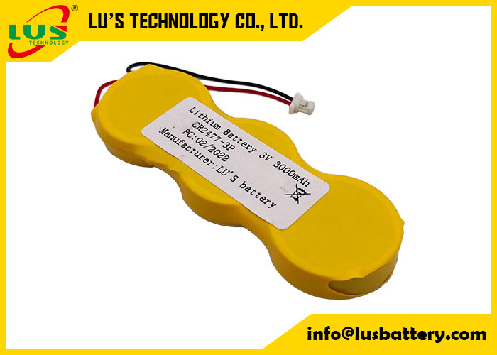 paquet de batterie de cellules de bouton de 3v 3000mah CR2477 3p parallèlement aux connecteurs de fils