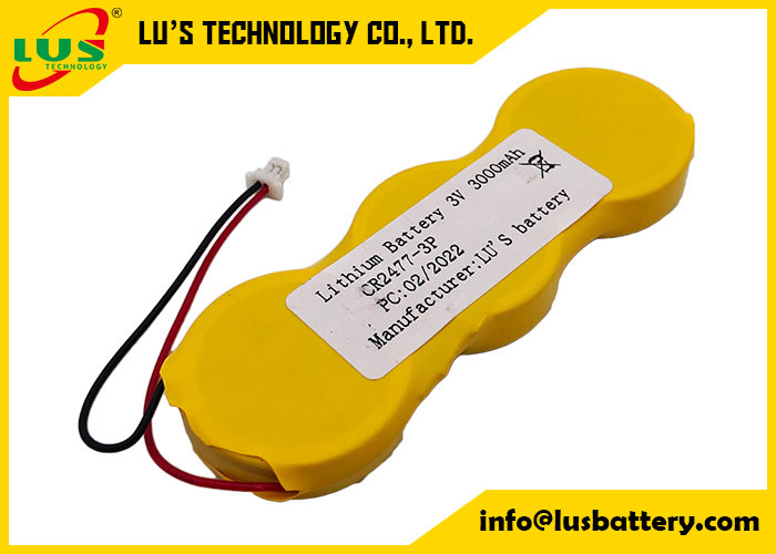 paquet de batterie de cellules de bouton de 3v 3000mah CR2477 3p parallèlement aux connecteurs de fils