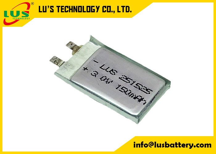 Batterie plate CP251525 3.0v 150mah Li Po Ultra Thin Battery de bioxyde de manganèse de lithium
